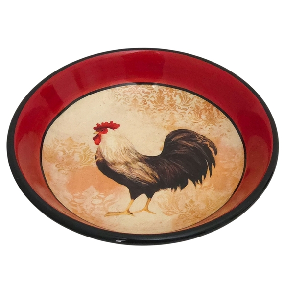 Rooster Red Yellow Ceramic Serving Bowl- Certified International by Susan Winget - Picture 1 of 7